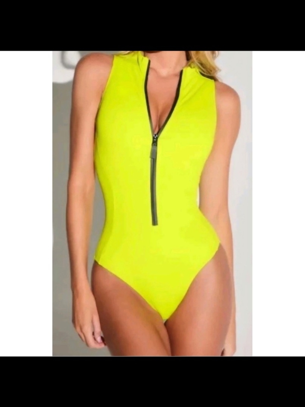 TA3 XL Surfy Thong Zip-Front Acid Yellow One-Piece Swimsuit